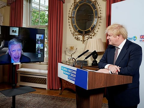 Britain's Prime Minister Boris Johnson takes part in the Global Vaccine Summit (GAVI) via Zoom from the White Room of 10 Downing Street in London, Britain June 4, 2020.