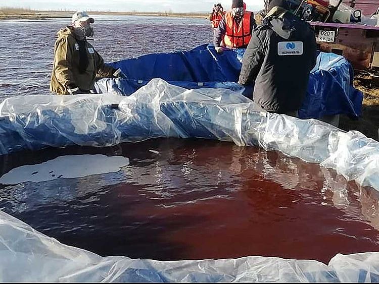 Arctic oil spill Ambarnaya River outside Norilsk