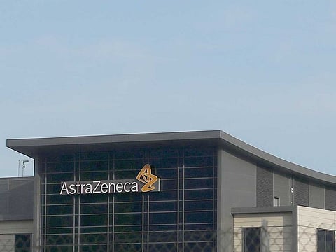 A view of the AstraZeneca logo, on a building, in South San Francisco, California. 