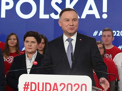 Poland's President Andrzej Duda campaigns for his re-election in Warsaw on February 19, 2020. 
