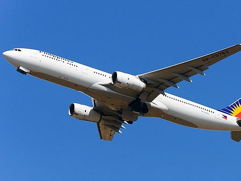 A Philippine Airlines (PAL) aircraft. In 2023, it placed a $3-billion order with Airbus for nine A350-1000 jets, with deliveries expected to start from the fourth quarter of 2025 until 2027. Each A350-1000 has a range of up to 18,000 km.