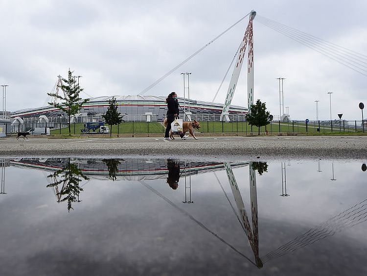 All is quiet at the Allianz Stadiumin Turin ahead of the fan-free Juvntus v AC Milan clash - the first professional match to be played in Italy following the outbreak of the coronavirus