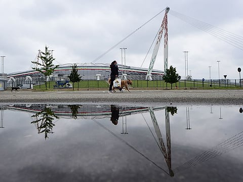 All is quiet at the Allianz Stadiumin, Turin, ahead of the fan-free Juventus v AC Milan clash - the first professional match to be played in Italy following the outbreak of the coronavirus