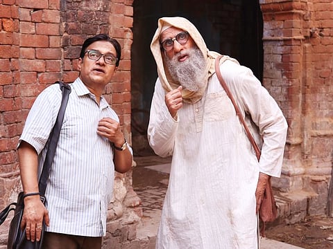 Amitabh Bachchan with Brijendra Kala in 'Gulabo Sitabo'.