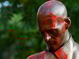 Photos: Statue of famous Italian journalist defaced in Milan