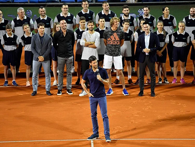An emotional Novak Djokovic speaks after the final match Dominic Thiem and Filip Krajinovic at the Adria Tour.
