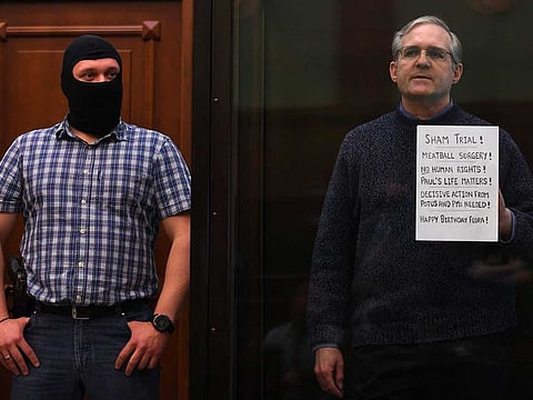 Paul Whelan, a former US marine accused of espionage and arrested in Russia in December 2018, stands inside a defendants' cage as he waits to hear his verdict in Moscow on June 15, 2020. 