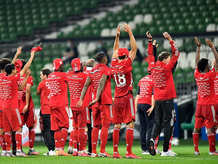 Bayern Munich celebrate their Bundesliga title.