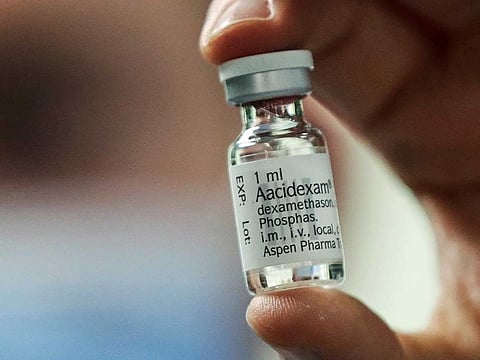 A pharmacist displays an ampoule of dexamethasone at the Erasme Hospital amid the coronavirus disease (COVID-19) outbreak, in Brussels, Belgium, on June 16, 2020. 