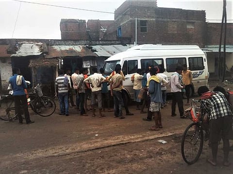 One of the vehicles sent by a Haryana-based cotton factory to Bihar to carry workers back. Angry villagers forced the buses to leave, saying they did not want to return to the places they once worked in.