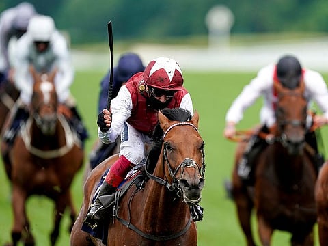 Frankie Dettori rides Fanny Logan to the win in the Hardwicke Stakes at Royal Ascot.