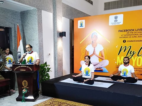 In the pandemic situation, it is important that we keep up with yoga, says Vipul, the consul general of India in Dubai.
