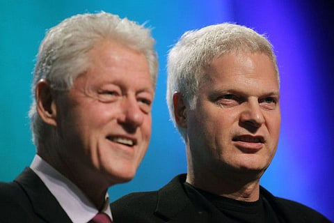 In this file photo Former U.S. President Bill Clinton with Hollywood mogul Steve Bing 