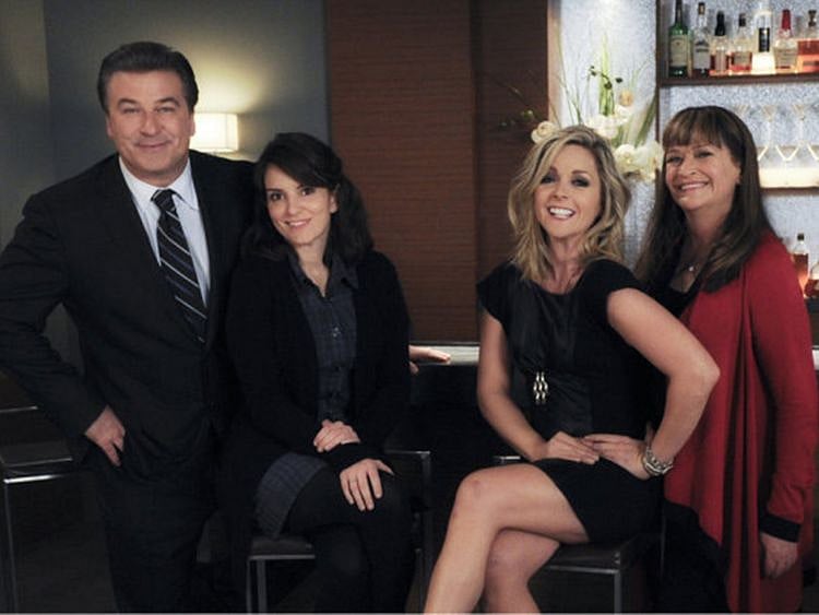 Alec Baldwin, Jane Krakowski, Tina Fey, and Jan Hooks in 30 Rock (2006)-1592979563814