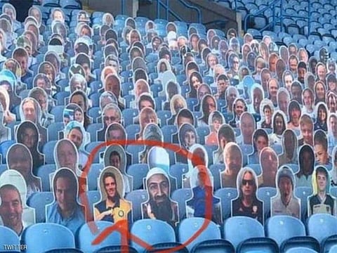 A cutout of of former Al Qaida leader Osama bin Laden spotted at the Leeds United stands in the UK.