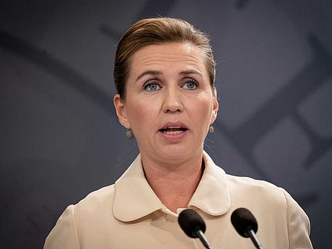 Danish Prime Minister Mette Frederiksen speaks during a news conference in Copenhagen on Friday, May 29, 2020. Frederiksen is postponing her wedding next month because of a European Union summit on the future of the bloc’s budget. 