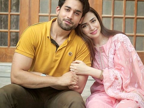 Bilal Abbas Khan and Sana Javed on the set of 'Dunk'.