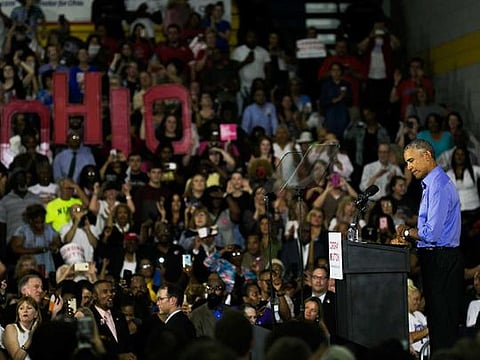 Former President Obama speaks in Cleveland, Ohio, Sept. 13, 2018. More than three years after his exit, the 44th president of the U.S. is back on a political battlefield he longed to leave, drawn into the fight by an enemy, President Donald Trump, who is hellbent on erasing him, and by a friend, former Vice President Joseph Biden, the presumptive Democratic presidential nominee, who is equally intent on embracing him. 