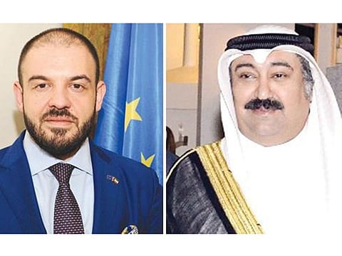  EU ambassador to Kuwait Christian Tudor and Kuwait’s assistant minister of Foreign Affairs for Europe, ambassador Walid Al Khubaizi.