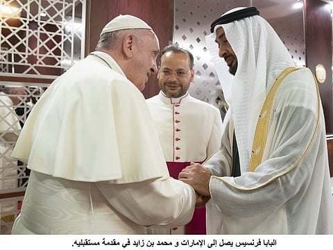 Pope Francis and Mohammed Bin Zayed meeting in Abu Dhabi in February 2019