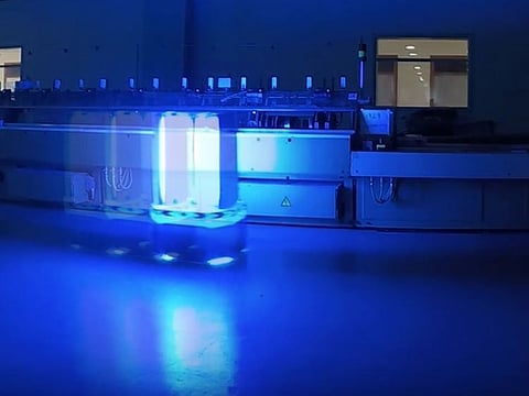 The robot in action. Most viruses, including SARS-CoV-2, are covered with a thin membrane easily broken apart by UV rays.