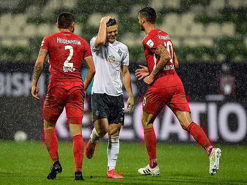 Werder Bremen's Milot Rashica reacts disappointed during the play-off against Heidenheim in Bremen