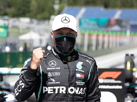Valtteri Bottas of Mercedes is pleased as a punch after winning pole in F1 Austrian Grand Prix on Saturday.