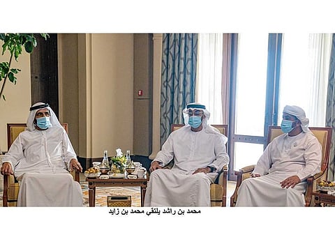His Highness Sheikh Mohammed Bin Rashid and His Highness Sheikh Mohamed Bin Zayed also hailed the efforts of the front-line medical teams and their dedication that strengthened the protection of the society and the health of its members. Sheikh Hamdan bin Zayed Al Nahyan, Ruler's Representative in Al Dhafra Region attended the meeting.