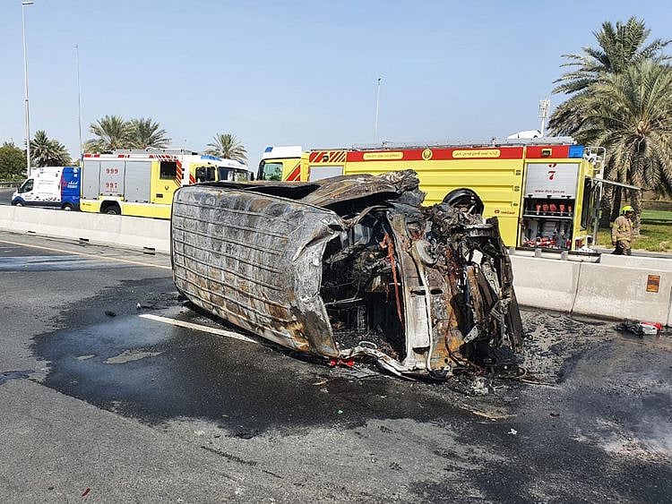 Image from Sunday's bus crash on Sheikh Zayed Road that killed two injured 12
