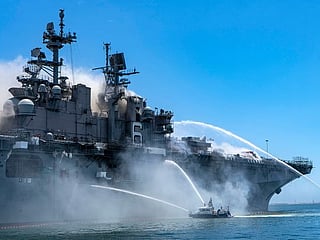 Photos: 21 injured in fire aboard USS Bonhomme Richard at Naval Base San Diego