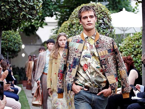 A model presents a creation from the Etro Spring/Summer 2021 Men's collection and Women's pre-collection in a livestreamed show at the Four Seasons hotel, amid the coronavirus disease (COVID-19) outbreak, during Milan Digital Fashion Week in Milan, Italy, July 15, 2020.