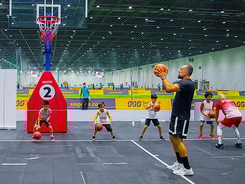 Fadi El Khatib, Lebanese basketball legend, holds a clinic for children at the Dubai Sports World.