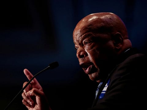 Congressman John Lewis addresses supporters of Democrat Jon Ossoff as they wait for the poll numbers to come in for Georgia's 6th Congressional District special election in Atlanta, Georgia, U.S., June 20, 2017