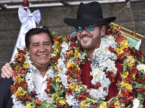 Cesar Salinas, the president of the Bolivian Football Federation (left), and Alejandro Dominguez, the head of Conmebol, last year