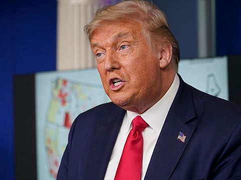 US President Donald Trump speaks in the briefing room at the White House in Washington, Thursday, July 23,  2020, where he announced the Jacksonville, Florida, component of the Republican National Convention has been cancelled.