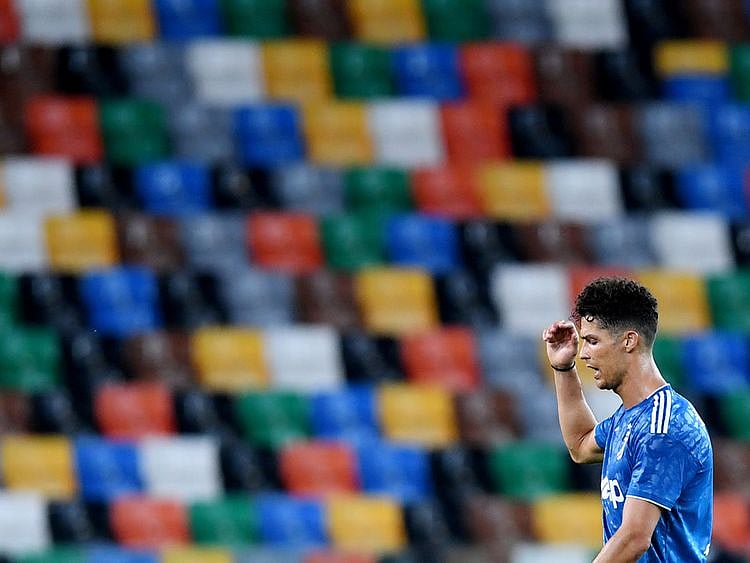 Juventus' Cristiano Ronaldo is unhappy after the loss to Udinese