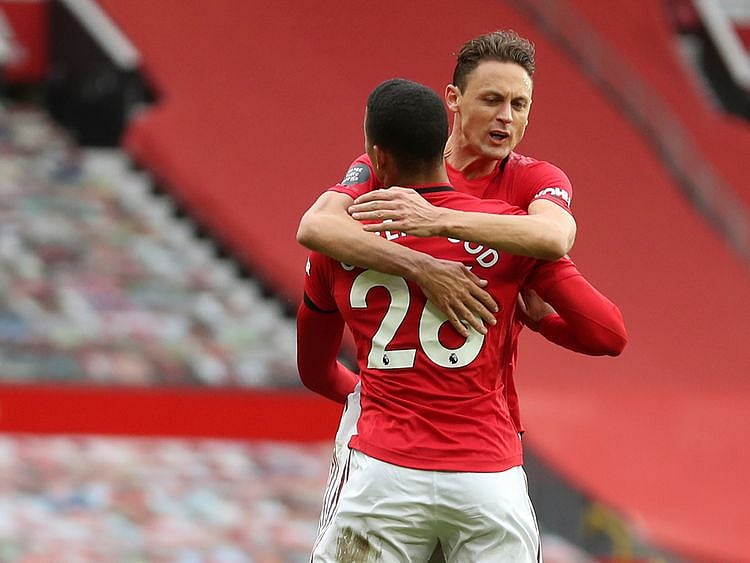 Manchester United's Mason Greenwood celebrates after scoring against West Ham