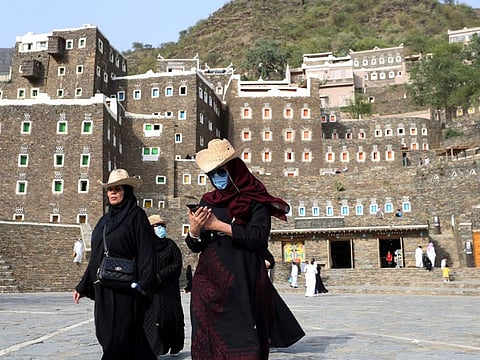 Tourists visit the cultural village of Rijal Almaa on the outskirts of Abha, Saudi Arabia July 17, 2020. File photo used for illustrative purposes only.  
