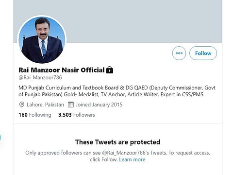 A screengrab of Rai Manzoor Nasir's Twitter account