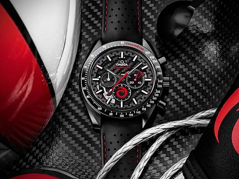 The Speedmaster Dark Side of the Moon Alinghi's most striking visual aesthetic is its skeletonized dial.