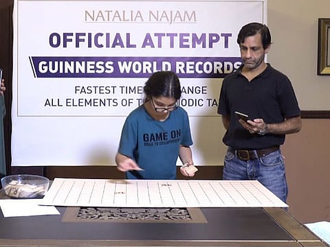 Nine-year old Pakistani girl Natalia Najam has broken the world record for the fastest arrangement of the periodic table of elements.