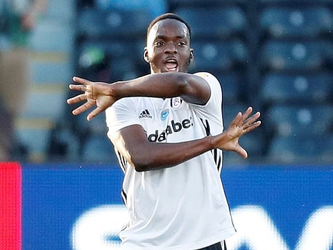  Fulham's Neeskens Kebano celebrates scoring against Cardiff in their play-off semi-final