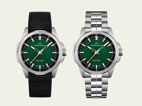 The Independence 20, Norqain's first timepiece with an in-house movement, has a striking forest-inspired green dial and is a limited edition of 200 pieces. 