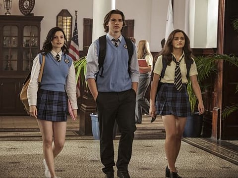 Meganne Young, Joel Courtney and Joey King in a scene from 'The Kissing Booth 2.'