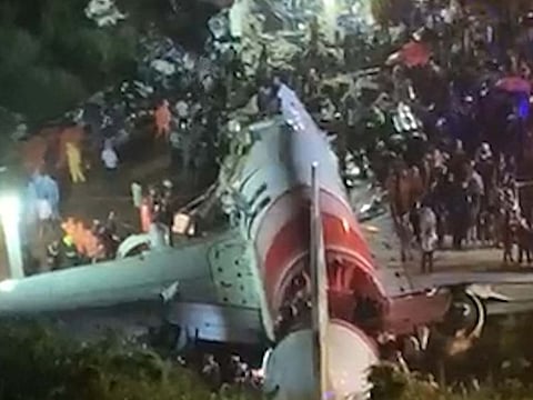 Exclusive footage of Air India flight IX1344 crash site. Civil Aviation Minister Hardeep Puri said, "Because of the weather conditions, he (the pilot) could not land the first time, so he did a turnaround and tried to approach it from a different direction."