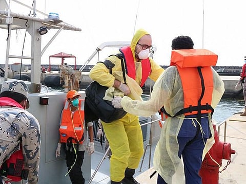 The Turkish sailor being evacuated for medical treatment in Saudi Arabia. 