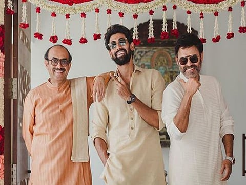 Suresh Babu with son Rana Daggubati and actor Venkatesh