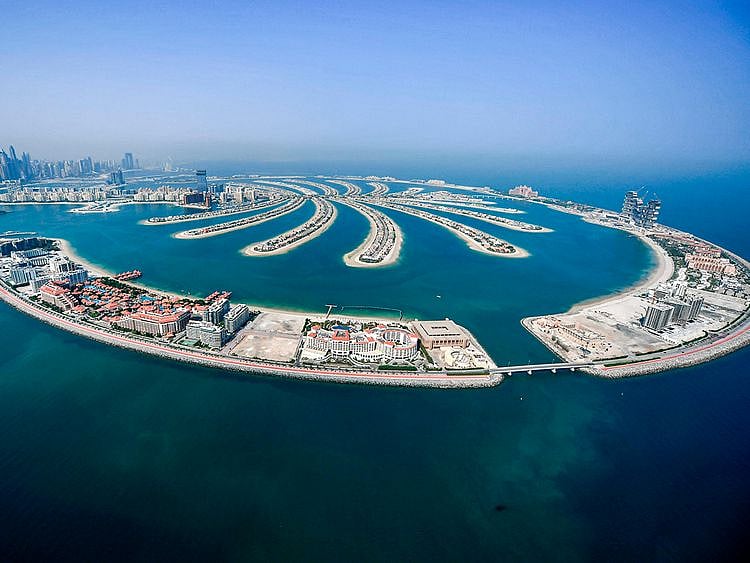Stock aerial Dubai skyline