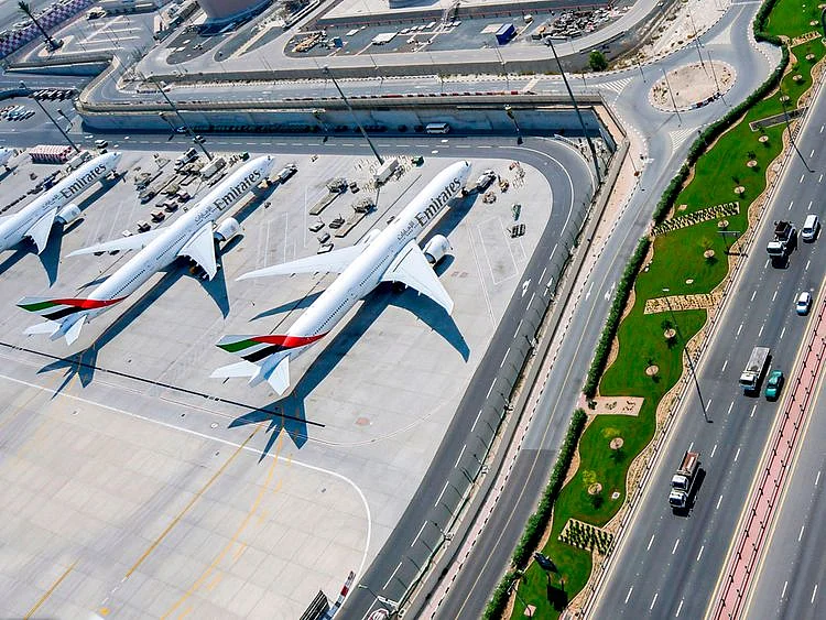 Stock aerial Dubai skyline