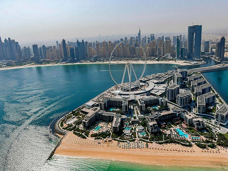 Stock aerial Dubai skyline
